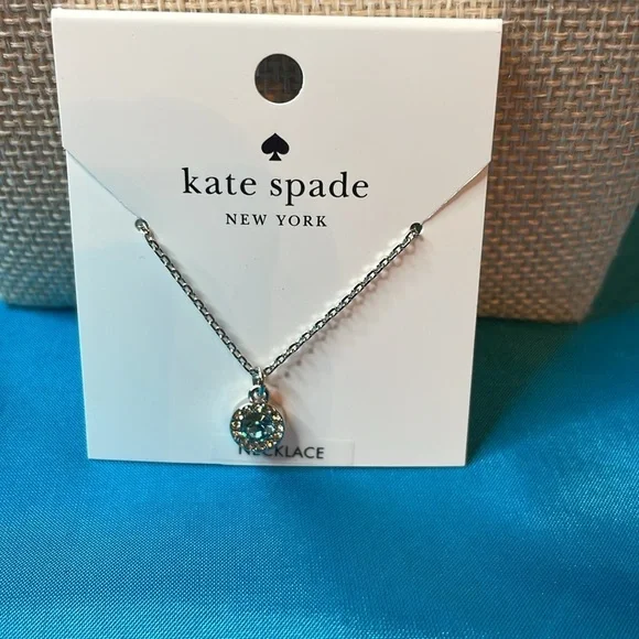 Kate Spade Aqua Silver Pave Halo Pendant Necklace New! - Picture 4 of 5